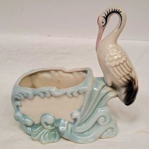 Vintage 1950’s ceramic stork nursery planter/trinket holder marked Japan